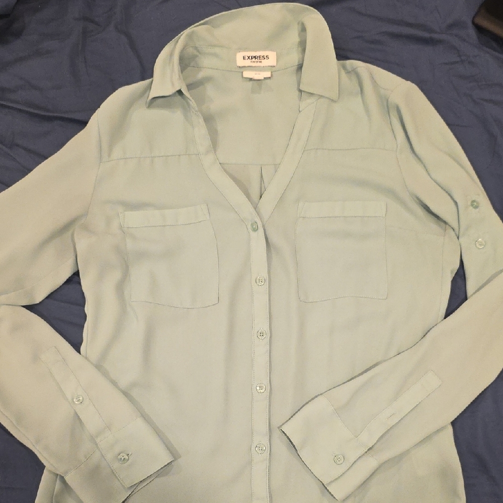Express Light Mint Button-Front Blouse - image 1